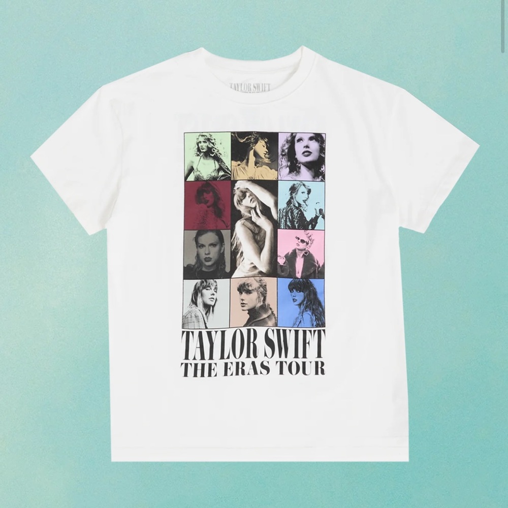 Taylor Swift White Multi-Color Photo Grid Short Sleeve Tee